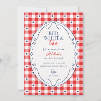 Red White and Two Second Birthday Party Invitation
