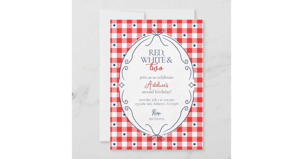 Red White and Two Second Birthday Party Invitation | Zazzle