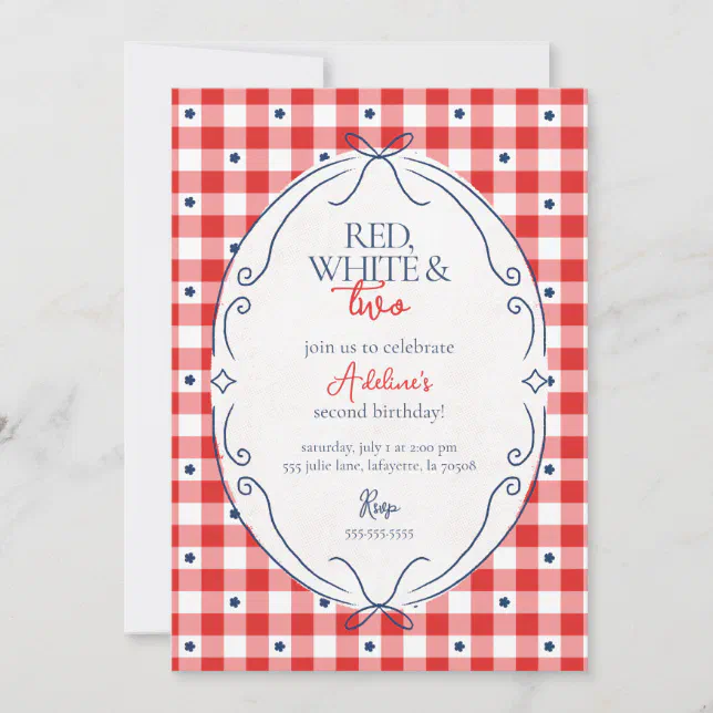 Red White and Two Second Birthday Party Invitation | Zazzle