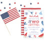 Red White and TWO unisex Second Birthday Party Invitation