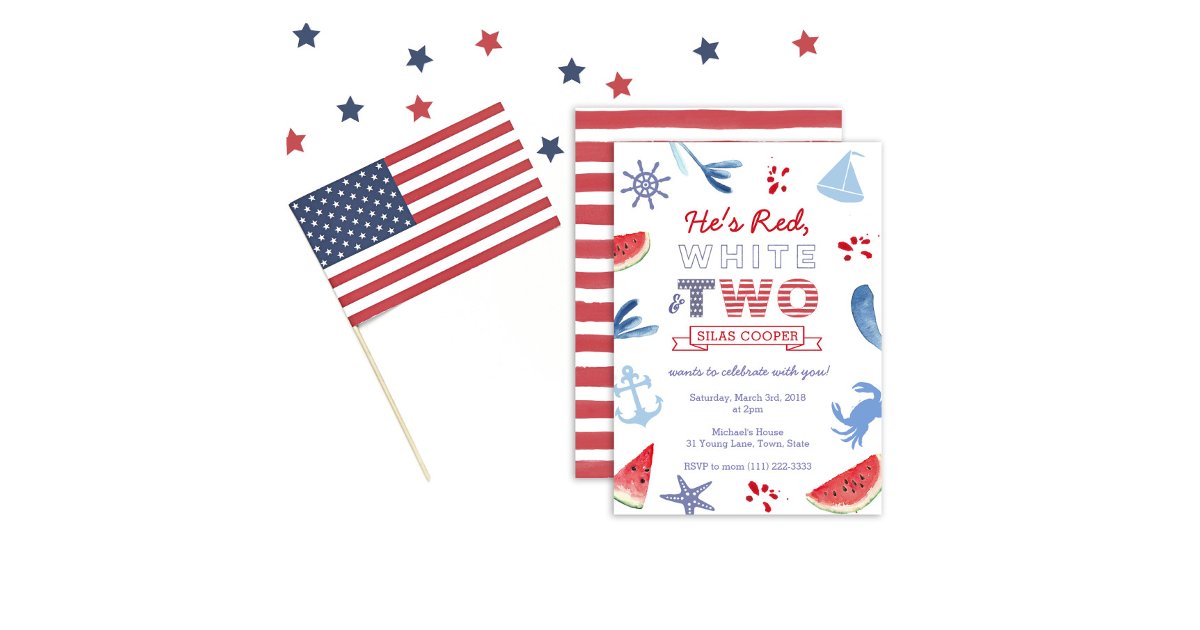 Red White and TWO unisex Second Birthday Party Invitation | Zazzle