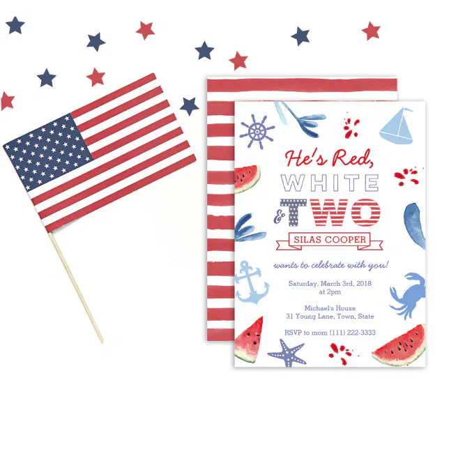 Red White and TWO unisex Second Birthday Party Invitation | Zazzle