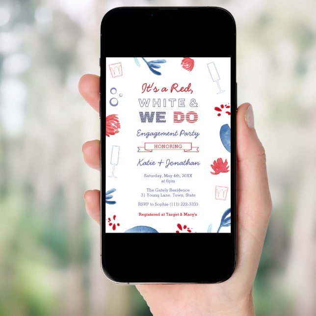 Red White And We Do  Co-ed Shower Engagement Party Invitation (Front Digital)