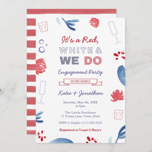 Red White And We Do  Co_ed Shower Engagement Party Invitation