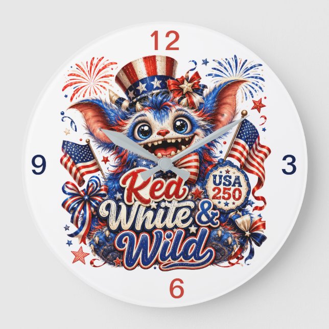 Red White and Wild  (keepsake) Large Clock (Front)
