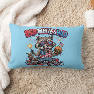  Red White and Wild Raccoon 4th of July Lumbar Pillow