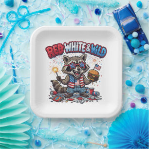  Red White and Wild Raccoon 4th of July Paper Plates