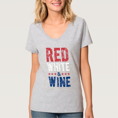 Red White and Wine Patriotic Women V_Neck T_Shirt