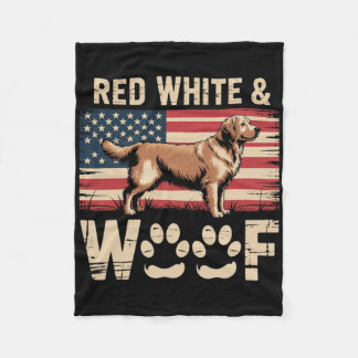 Red White And Woof Funny 4th Of July Dog Fleece Blanket