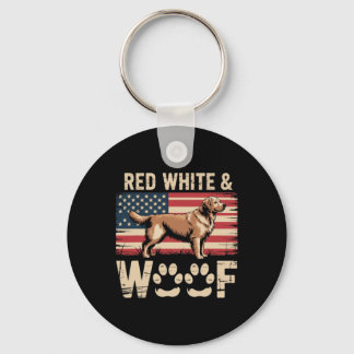 Red White And Woof Funny 4th Of July Dog Keychain