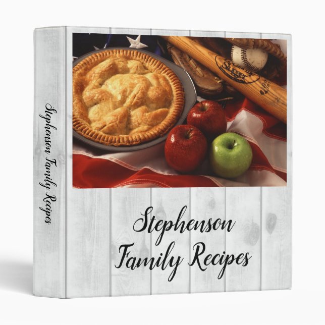 Red/White Apple Pie Family Name Recipe Book 3 Ring Binder (Front/Spine)