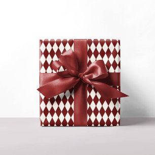 Red & White Argyle Festive Modern Christmas Wrapping Paper