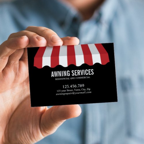 Red  White Awning Services Cleaning Professional Business Card