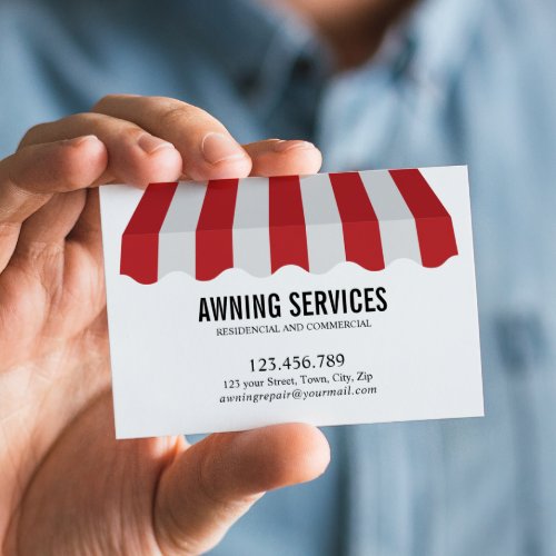 Red  White Awning Services Cleaning Professional Business Card