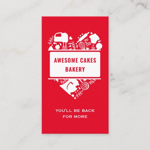 Red White Baker Bakery Cakes Cookies Pastry Chef Business Card