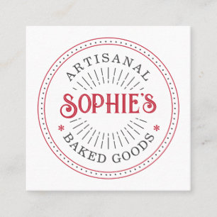 Red White Baker Bakery Pastry Chef Typography Square Business Card