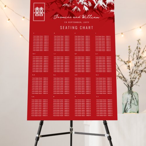 Red White Bamboo Leaves Chinese Wedding Seat Chart Foam Board