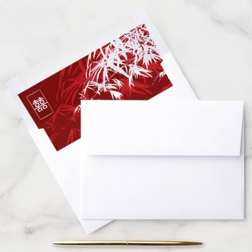 RedWhite Bamboo Leaves Double Happiness Wedding Envelope Liner