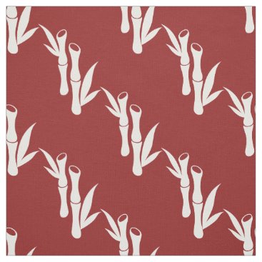 Red white Bamboo stalks oriental pattern fabric