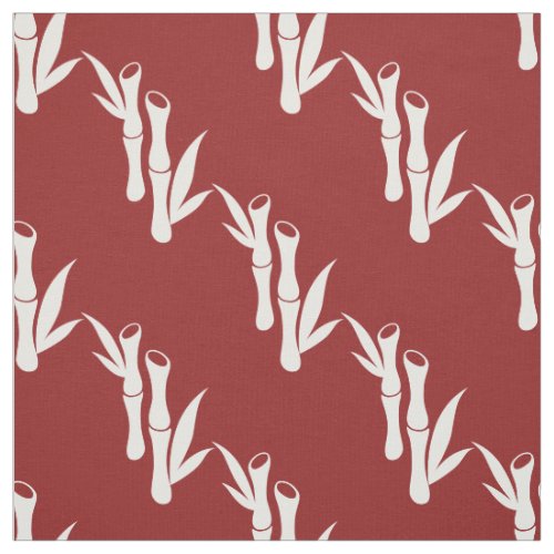 Red white Bamboo stalks oriental pattern fabric