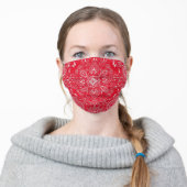 Red White Bandana Paisley Pattern Print Adult Cloth Face Mask (Worn)