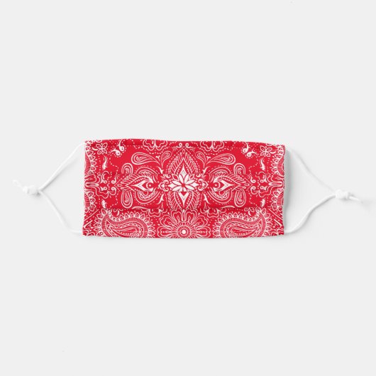 Red White Bandana Paisley Pattern Print Adult Cloth Face Mask (Front, Folded)