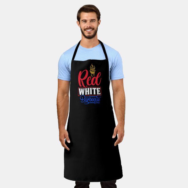 Red White Barbecue Large Black Apron (Worn)