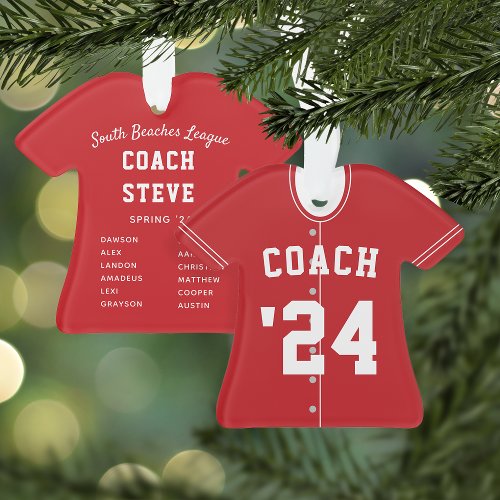 Red  White Baseball Coach Team Jersey Ornament