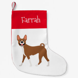 Red White Basenji Personalized Small Christmas Stocking