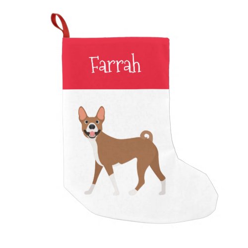 Red White Basenji Personalized Small Christmas Stocking