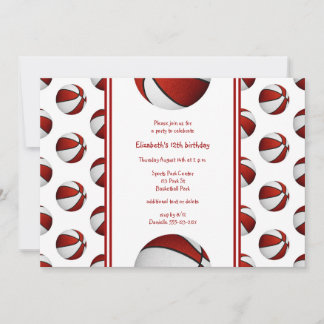 red white basketball birthday or team party invitation