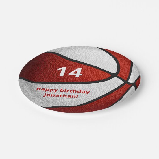 red white basketball birthday party paper plate