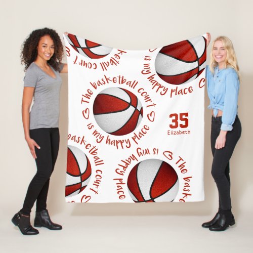 red white basketball court my happy place sports fleece blanket