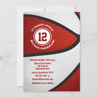 red white basketball girls boys birthday party invitation