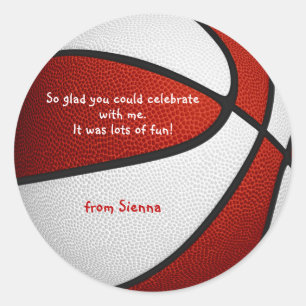 red white basketball girls party thank you classic round sticker