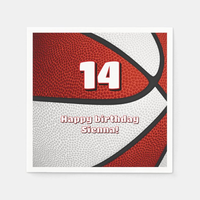 red white basketball girls sports celebration napkins (Front)