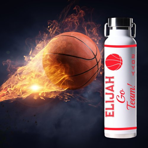 Red White Basketball Name  Go Team Sports Water Bottle