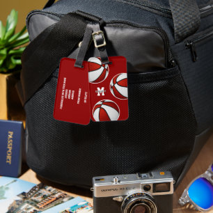 red white basketball sports team colors luggage tag