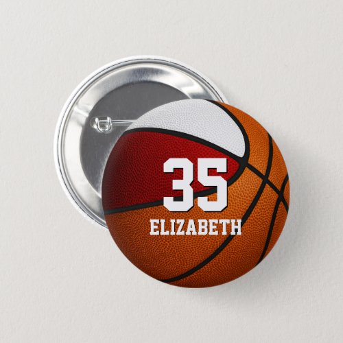 Red white basketball team colors girls boys name  button