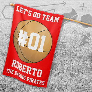 Red White Basketball Team Colors House Flag