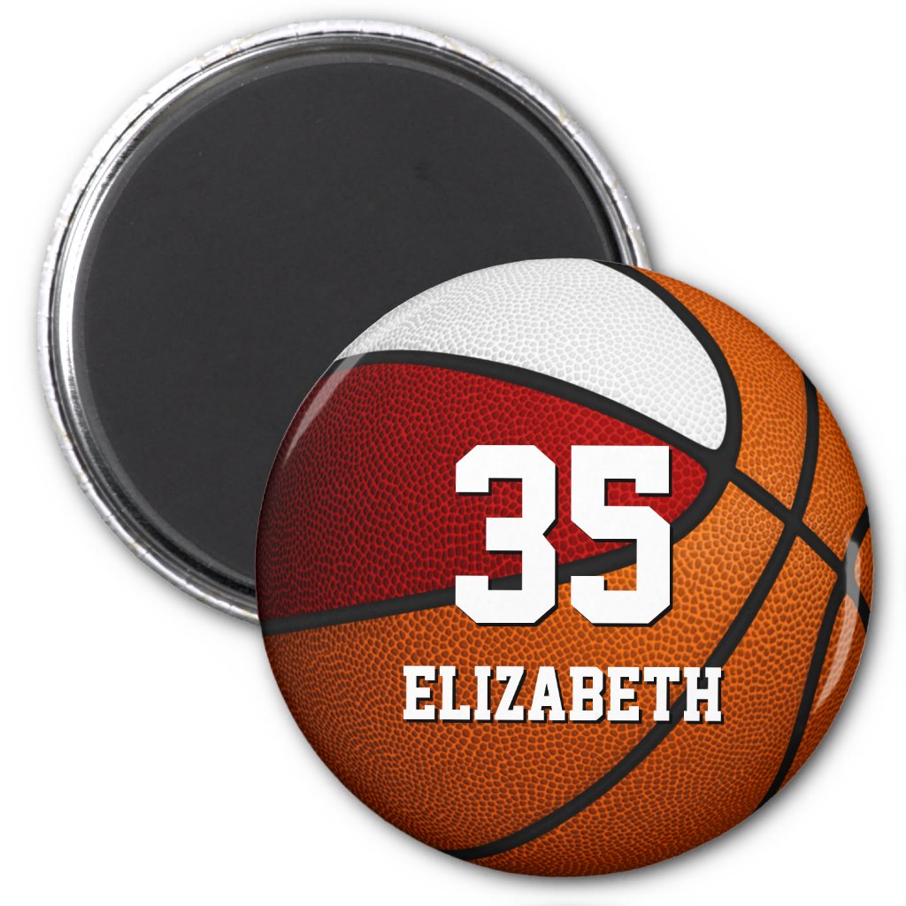 red white basketball team colors personalized magnet