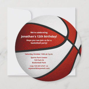 red white basketball themed birthday party announcement