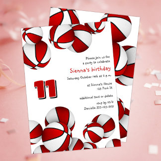 red white basketballs kids sports birthday invitation
