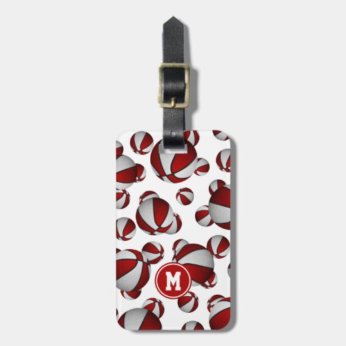 red white basketballs pattern monogrammed luggage tag