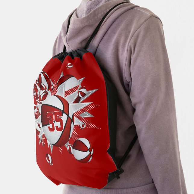 red white basketballs stars girls jersey number drawstring bag (Insitu)