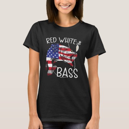 Red White  Bass American Flag 4th Of July Fishing T_Shirt