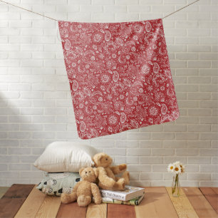 Red white batik boho style floral paisley pattern baby blanket
