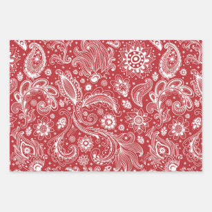 Red Paisley pattern Country Western wrapping paper