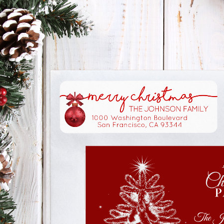 Red White Bauble Merry Christmas Return Address Label
