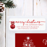 Red White Bauble Merry Christmas Return Address Label<br><div class="desc">Elegant and classy return labels for Christmas (Xmas) Holiday greeting cards / envelopes. Red ornament bauble,  white background.  Modern white letters for family name and address. Letter color and font can be changed.</div>